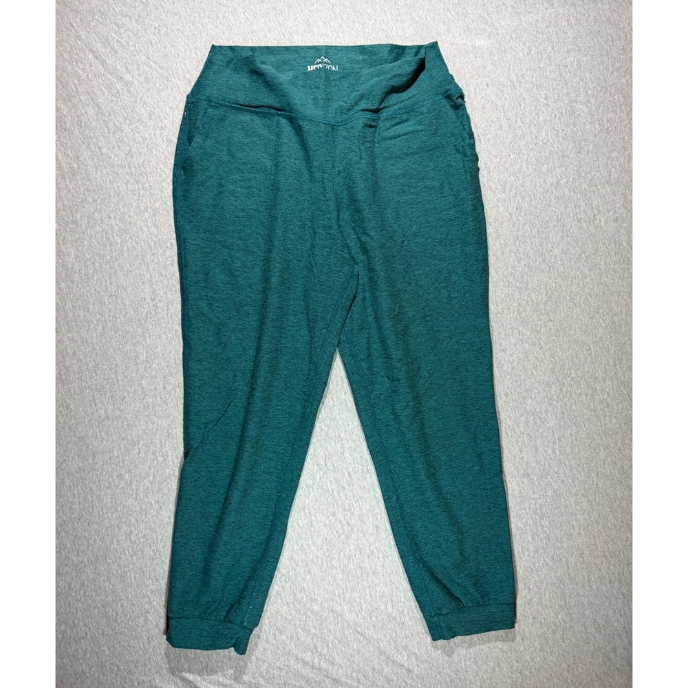 Horizon Womens Teal Green Heathered Active Jogger Pants Large High Rise Pockets
